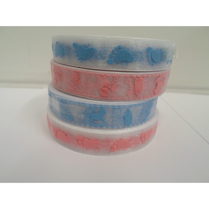 2 metres x 15mm Organza Ribbon White with Pink Baby