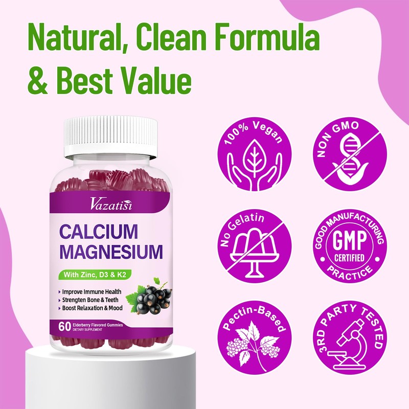 Calcium Magnesium Zinc Gummies with Vitamin D3 and K2, High