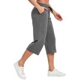 SPECIALMAGIC Women Capri Pants Cotton Yoga Wide Leg Pajama Pants Capris Sweatpants Sports Dark Grey X-Large