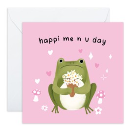 Cute Anniversary Frog Card - 'Frog Flowers' - Romantic Gifts for Husband, Wife, Partner, Other Half, Married Couples, Girlfriend, Boyfriend - Toad Love - Comes with Fun Stickers