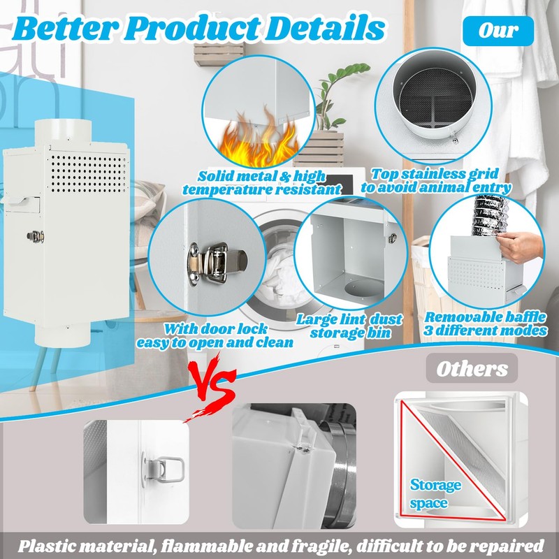 DITKOK Upgraded Galvanized Steel 3-in-1 Multifunction Indoor Dryer Vent Kit,