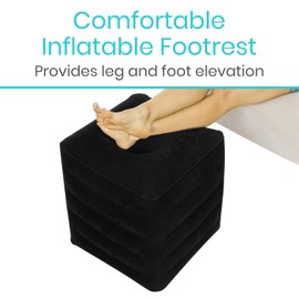 Xtra-Comfort Inflatable Ottoman Travel Foot Rest - Foot Pillow for Office Desk, Car, Chair, Airplane - Leg Elevation Cushion with Bag and Hand Pump - for Kids, Adults - Adjust Height and Firmness