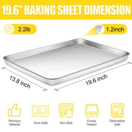 Terlulu Baking Sheet, Cookie Sheet, Stainless Steel Baking Pan, 2 Piece-19.6''x 13.8'' x 1.2'', Large Sheet Pan for Oven, Baking Tray for Baking&Roasting, Nonstick&Nontoxic&Easy Clean