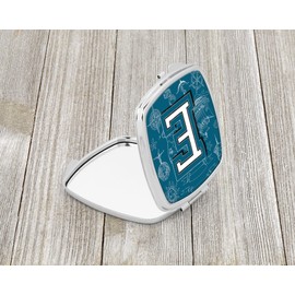 Caroline's Treasures CJ2014-ESCM Letter E Sea Doodles Initial Alphabet Compact Mirror Decorative Travel Makeup Mirror for Women Girls Gifts Pocket Makeup Mirror Folding Handheld