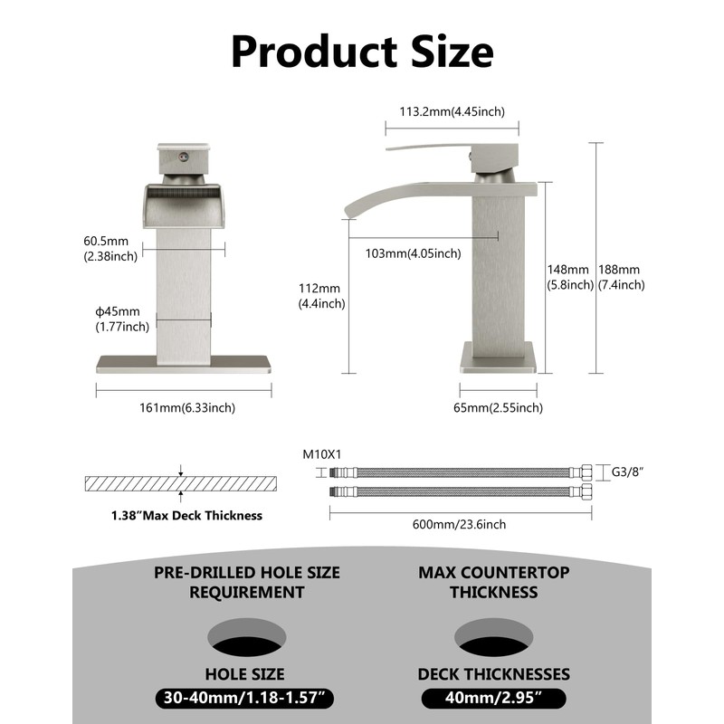 GBBNE Waterfall Bathroom Faucet 1 Hole, Single Hole Bathroom Faucet,