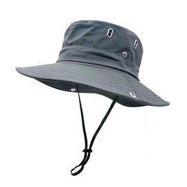 RUNQIU Safari Hat, Men's, Wide Brim, UV Protection, Women's, UV Protection, Wide Brim, Chin Strap, Foldable, Adjustable, Sun Hat, Sweat Absorbent, Quick Drying, Breathable, Small Face, Gardening, Farming, Bicycle, Outdoor Travel Hat (JP, Number Size, 21.3 inches (54.0 cm), 22.8 inches (58.0 cm), Gray)
