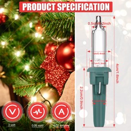 Riakrum Christmas Replacement Mini Light Bulb 3 Volt 0.06 Watt Christmas Tree LED Light Bulbs Xmas Lights with Green Base for Party Holiday Indoor Outdoor Supplies (Bright White,800 Pieces)