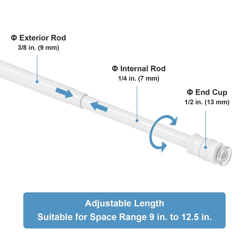 TYRON 4Pcs Thin Spring Tension Rod 9-12.5 Inches, 3/8 in.