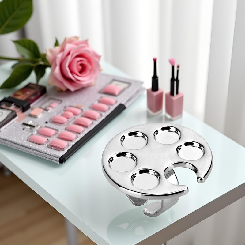 Silver Mini Manicure Palette Metal Paint Palette Finger Rings Nail