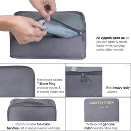 Vicloon Suitcase Organiser, 8–in–1 Set Luggage Organiser, Waterproof Travel Garment Bags Includes 2 Shoe Bags, 3 Packing Cubes and 3 Storage Bags, for Clothes, Shoes, Cosmetics, Grey