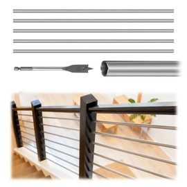 Patavin 8 Foot x 5/8-inch Round Horizontal Bar Baluster for Stair Remodel- 304 Stainless Steel Hollow Staircase Metal Spindles for Indoor Staircase-Matte Black 5 Pack