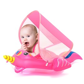 Unicorn Inflatable Baby Float with Canopy 3-6-12 Months Baby Girl Infant Toddler Baby Pool Float Baby Swimming Float Ring, Baby Inflatable Seat Swimming with Shade Canopy for 6-12-18-36 Months