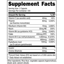 Nutricost High Potency Vitamin B Complex 460mg, 120 Capsules - with Vitamin C - Energy Complex