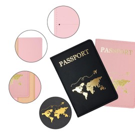 Sdhgerh 2 Pieces Passport Covers & 2 Pieces Suitcase Tags Leather Passport Holder & Luggage Labels for Travel Family Suitcase White Pink 10.8 x 14.2 cm, Black, Pink, Casual