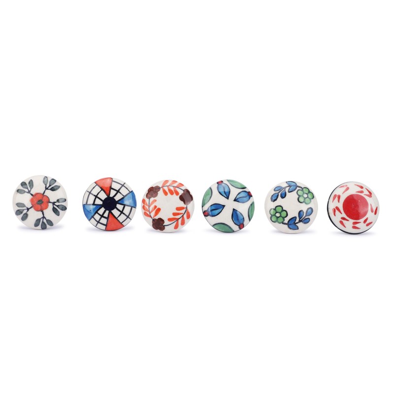 Ajuny Set of 12 Modern Ceramic Knobs - Multicolor Hand-Painted