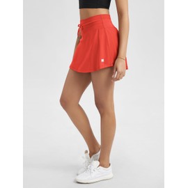 ODODOS Women's Drawstring Tie Daily Skirts Built-in Shorts Athletic Golf Tennis Skorts with Ball Pocket, Orange Red, Small