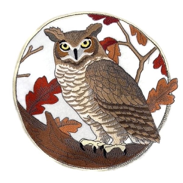 Beyond Vision Custom Great Horned Owl in Autumn Embroidered Iron