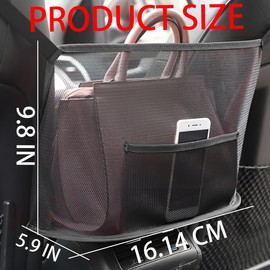 Mandark Car Net Pocket Handbag Holder, Mesh Vehicle Storage Organizer Between Front Seats, Large Capacity Auto Purse Holder for Backseat Pet Kid Barrier, Universal for SUV, Truck, RV (Black)