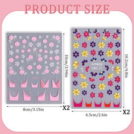 Flower Nail Stickers Decals, 4 Sheets Self-Adhesive Colorful 3D Embossed Flower Designs, Semi-Glossy Irregular Fantasy Floral Decals, Spring Summer Nail Accessories for Women Girls