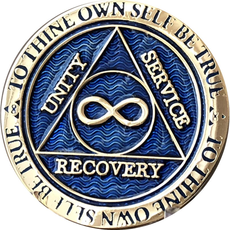 RecoveryChip Infinity Eternal AA Medallion Reflex Blue Gold Plated Alcoholics