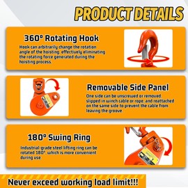 SENKEYFE 2 Ton Snatch Block with Hook, 3" Sheave for 3/8" Inch Wire Rope, Snatch Block Pulley for Tow Truck Rollback Wrecker Hauler, Winch Pulley Winch Accessories (2PCS)