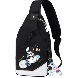 CUSALBOY Fashion One-Shoulder Backpack Youth Leisure Backpack With USB Port Earphone Hole, Cartoon Luminous Pattern Backpack (rocket)