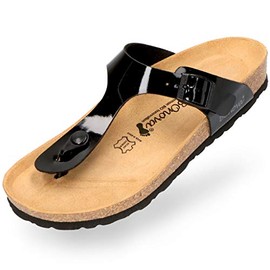 BOnova Ibiza Toe Separator in 21 Colours and Many Sizes - with Anatomically Shaped Cork Footbed A sandal made in small factories in the EU., Black (black paint), 38 EU