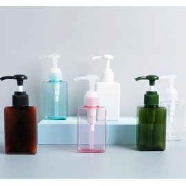 Pump Bottle Dispenser 2 Pack Refillable Flat Square Plastic Lotion Dispenser Leakproof Empty Lotion Pump Bottle for Essential Oil Soap Lotion Shampoo Clear (White, One Size)