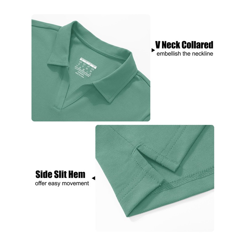 MAGCOMSEN Women Golf Polo Cotton Shirts Short Sleeve V-Neck Tshirt