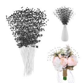 M METERXITY 100-Pack String Pearl Stick 9 Inch 4mm Pearls String Beaded Stick Pearl Bouquet Plastic Bead String Garland for DIY Crafts/Bouquet/Christmas/Wedding/Party [Black]