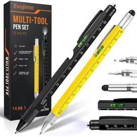 Evojomo Gifts for Men, 8-in-1 Multitool Pen, Phillips Screwdriver, Bottle Opener, Gadgets Tools for Men, Father’s Day Gifts, Gifts for Him, Dad, Grandpa, Husband, 2 PCS (Black+Yellow)