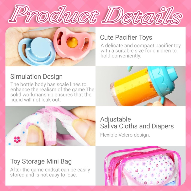 15Pcs Baby Doll Accessories Magic Bottle Set,Pretend Play Feeding Toy