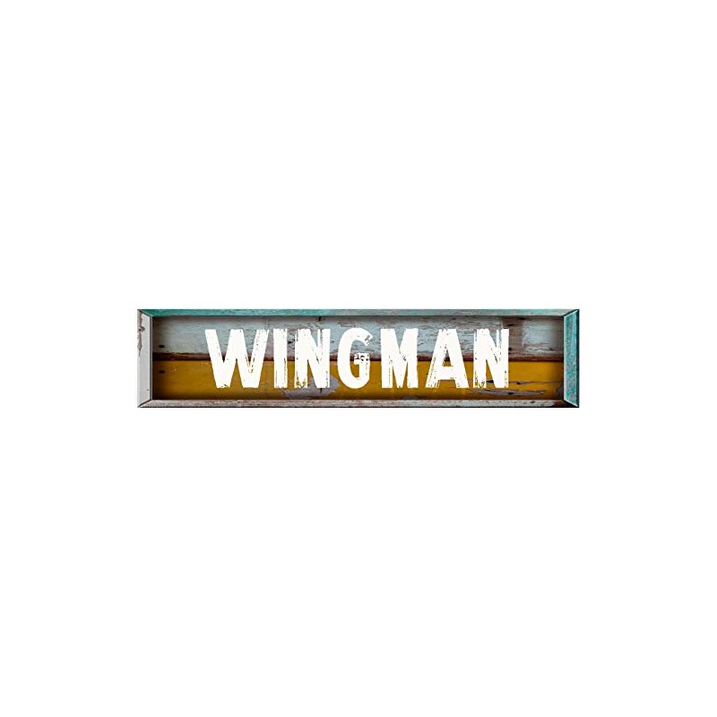 Wingman Rectangle Rustic Painted Wood Look Decal Bumper Sticker for