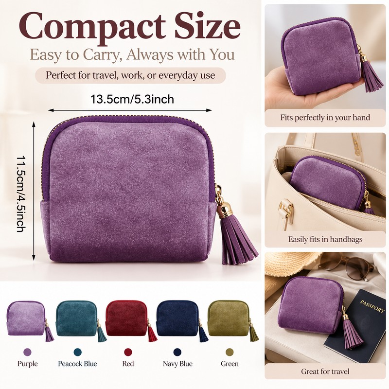 Velvet Jewelry Organizer Pouch for Travel – Zipper Storage with