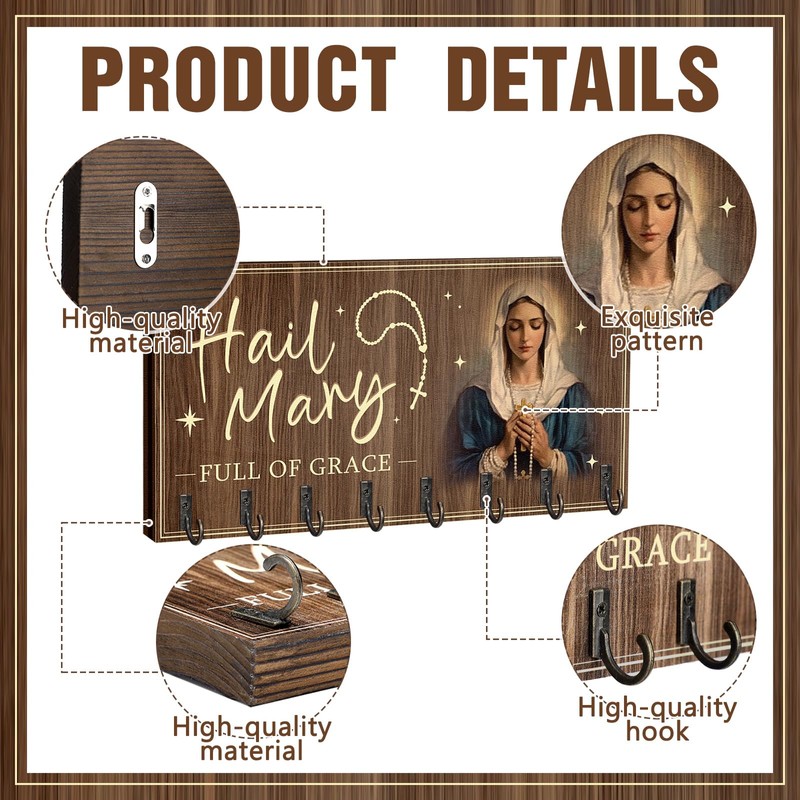 Colingmill Large Wooden Rosary Holder Wall Mounted with 8 Hangers