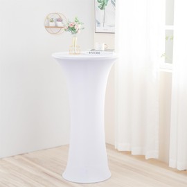 Rakila 2 Pack 24x43 Inch White Fitted Round Cocktail Tablecloth Spandex Stretch Table Cover for Party, Banquet, Wedding