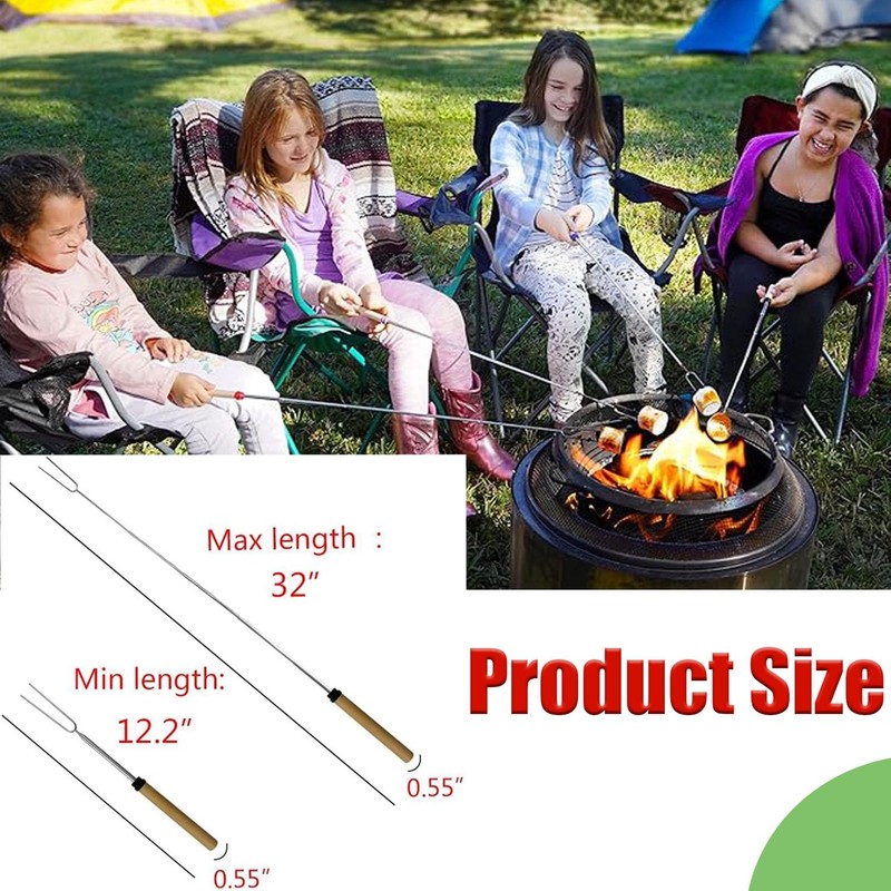 6 Pack Marshmallow Toasting Forks Kit, Barbecue Forks, Extendable Forks,