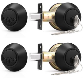 Probrico 2 Pack Black Double Cylinder Deadbolt Lock, Round Keyed Both Side Door Lock,Keyed Alike