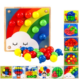 ENIKMOSD Mosaic plug-in game from 2 3 4 5 years, wooden plug-in game Montessori toy for children, children's games for learning colours, educational learning toy, gift for children, girls, boys