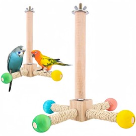 Wzenclave Bird Stand Perch Toy, Premium Wooden Interactive Spinning Parakeet Toys 360 Degree Free Rotation Practical Bird Cage Accessories for Parakeets Parrots Cockatiels