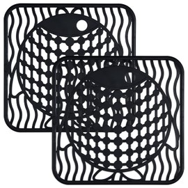 Coopay 2 Pack Kitchen Sink Mat PVC Eco-friendly Kitchen Stainless steel/Porcelain Dish Drying Pad Protector for Bottom of Sink, Fish Pattern Design, 11.8 x 11.8 Inches (Black)