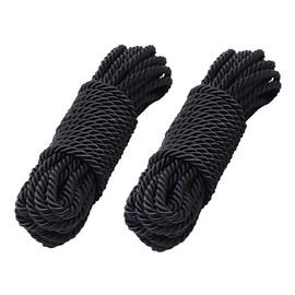 8mm(1/3inch) 10M(32FT) Soft Silk Rope, Friendly Twisted Trim Cord Rope, Nylon Twisted Cord Trim Thread String Strong Multifunctional Soft Rope 2pcs/Pack (Black)