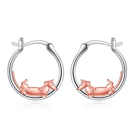 YFN Dachshund Earrings Sterling Silver Dachshund Hoop Huggie Earrings Dog Jewelry For Women Girls Dachshund Gifts For Dachshund Lovers