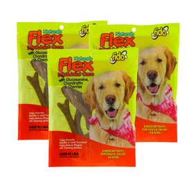 Fido Flex Hip and Joint Care Bones for Dogs, Made with Glucosamine, Chondroitin, and Cherries - Promotes Mobility, Joint Function, and Naturally Reduces Plaque - 8 Medium Treats Per Pack, Pack of 3