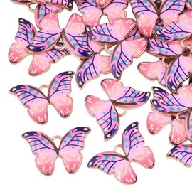 DanLingJewelry 100Pcs Pink Enamel Butterfly Pendant Charms for Butterfly Necklaces Jewelry Making Bracelets Earrings, Non-Precious Metal, No Gemstone