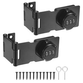M METERXITY 2-Pack Keyless Combination Lock, 3.78" Zinc Alloy Mechanical Password Twist Knob Hasp Locks Latch for Cabinet/Closet/Garage/Drawers/Garden,90/180 Degree Barn Door Lock [Black]