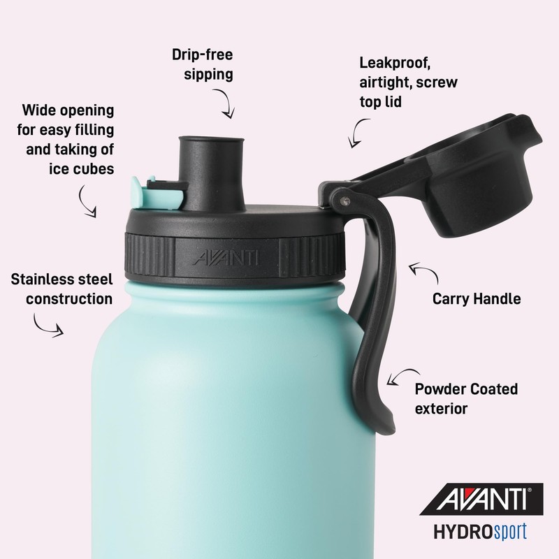 Avanti HydroSport Quench Insulated Water Bottle, 1.1 Litre, Blue