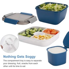 MUJUZE Lunch Box with Dividers, Salad Box to Go Adult/Children, Lunch Box Sustainable Bento Box, Leak-Proof, Lunch Box with Cutlery for School, Work, Picnic, Travel (Green)
