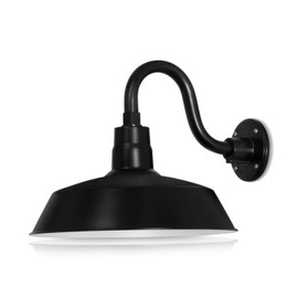 14in. Satin Black Outdoor Gooseneck Barn Light Fixture with 10in. Long Extension Arm - Wall Sconce Farmhouse, Antique Style - UL Listed - 9W 900lm A19 LED Bulb (5000K Cool White) - 2-Pack