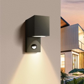 EXTRASTAR Outdoor Wall Lights with Motion Sensor, Downward Dusk to Dawn Outdoor Lighting Aluminium, Black GU10 Outside Lights Mains Powered IP44 Rating Garden Patio Porch -Square